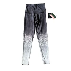 NWT Onzie High Rise Midi Leggings XS Grey White Ombre Mandala Lace Graphic
